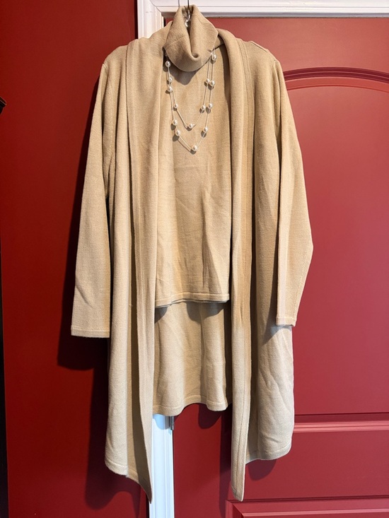 Dialogue Sweaters - Dialogue Camel Open-Front Cardigan and Turtleneck Sweater Set